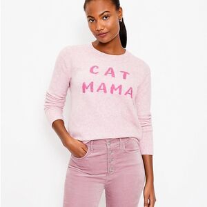 LOFT Pink Cat Mama Crew Neck Pullover Sweater Size XS